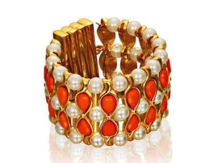 Anna Dello Russo Gold Orange Koralle Perle Grob Statement Armreif Breites Armband
