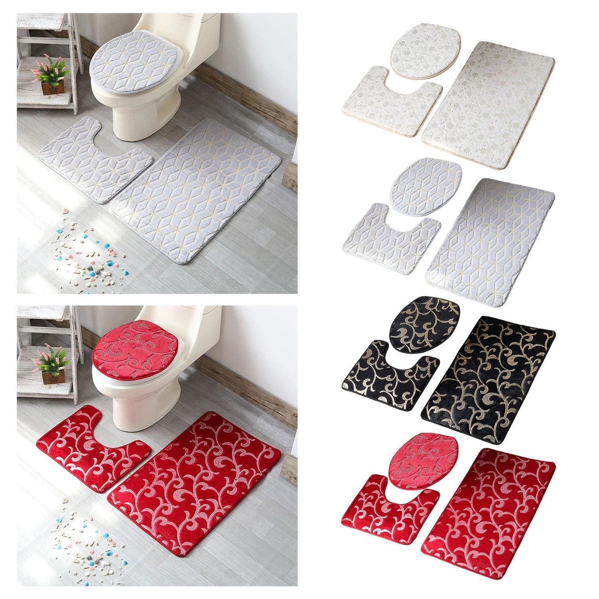 3 Pièces/1 Ensemble De Housse De Siège De Toilette Et De Tapis