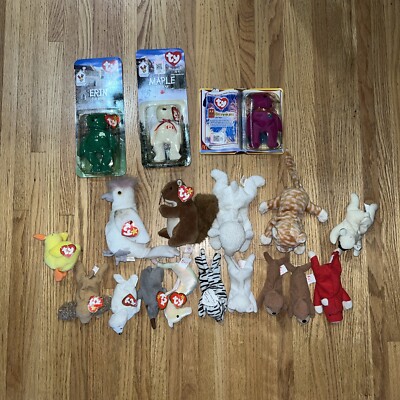 Lot of 18 TY Beenie Babies 1993-2000, Nuts, Quacks, Blizz, Spunky, Kuku, Spike