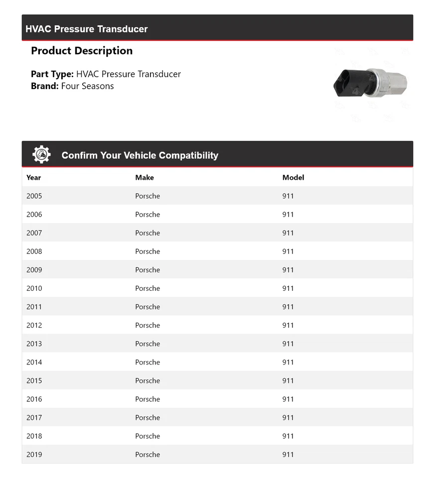 Transductor de presión de climatización para Porsche 911 2005-2019 4 estaciones 2006 2007 2008 2009 Foto 2 de 4