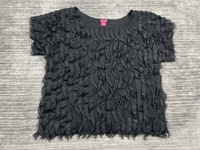 Sunny Leigh Top Womens XL Black Short Sleeve Ruffle Made in USA Polyester Blend