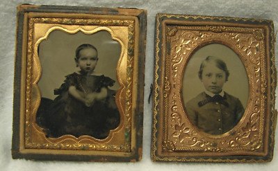 Two Antique Separate Cased  Collodion Positives Each of A Young Child