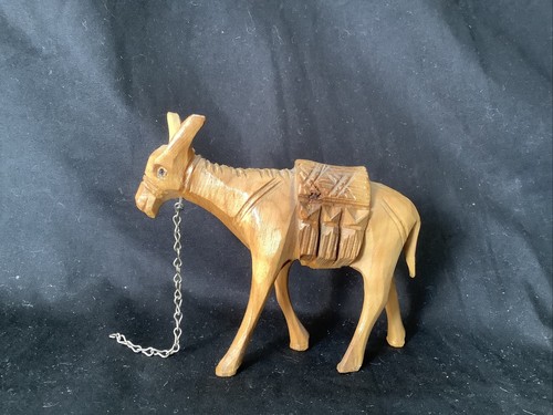 Vtg. Wooden Donkey w/Carved Packs and Chain, 4.25" L x 4" T - Picture 3 of 6