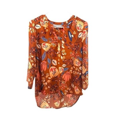 Daniel Rainn NWT Women s PM Petites Medium Brown Floral Blouse Bloomcore Boho