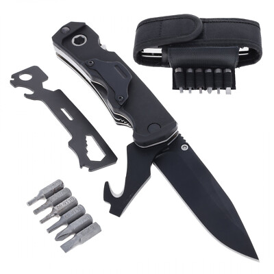 ASR Outdoor 9 in 1 Multitool Folding Pocket Knife with G10 Handle, Black