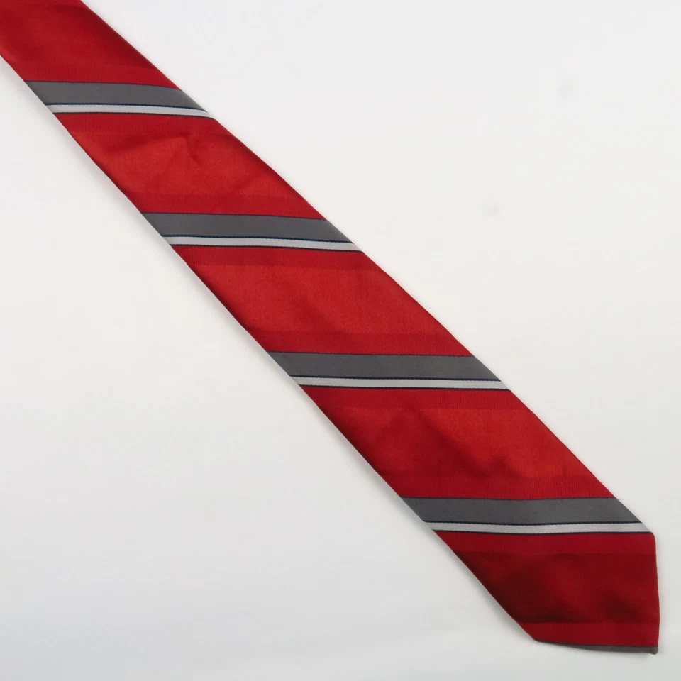 Corbata de cuello para hombre roja gris a rayas diagonales mezcla de poli seda hecha en EE. UU. 56x3 Foto 2 de 4