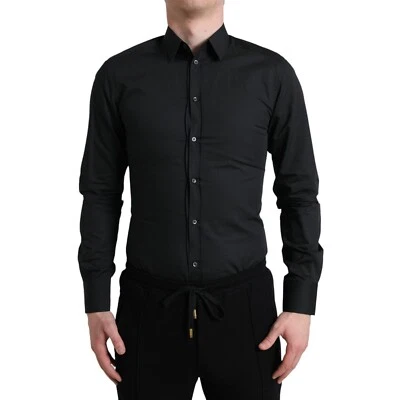 Robe chemise DOLCE & GABBANA OR noir coton soie formelle 37/US14.5 / XS 450usd - Photo 1/4