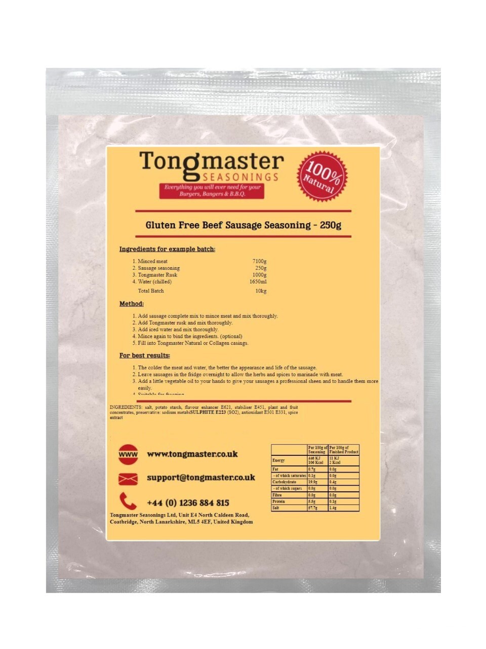 Gluten Free Beef Sausage Seasoning - 250g (10kg Batch)