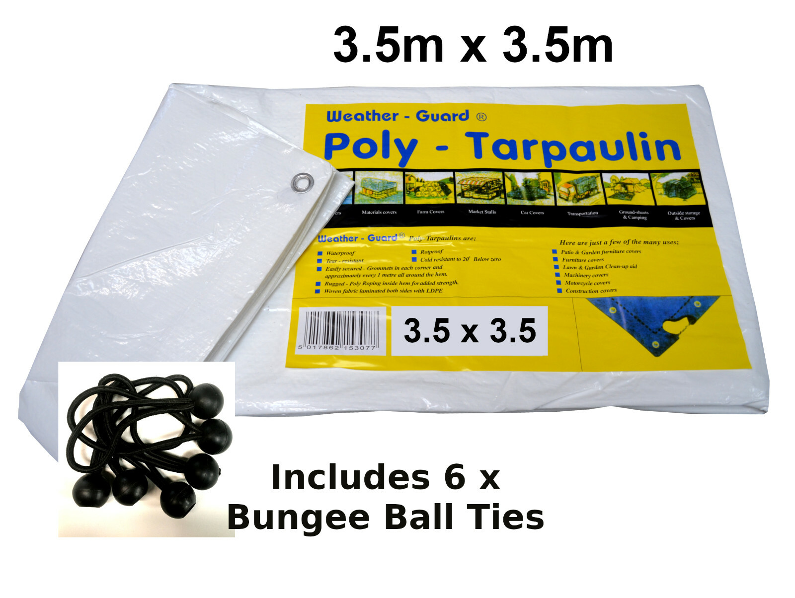 Weather-Guard Poly - Tarpaulin White 3.5m x 3.5m Lightweight 80gsm FREE P+P UK