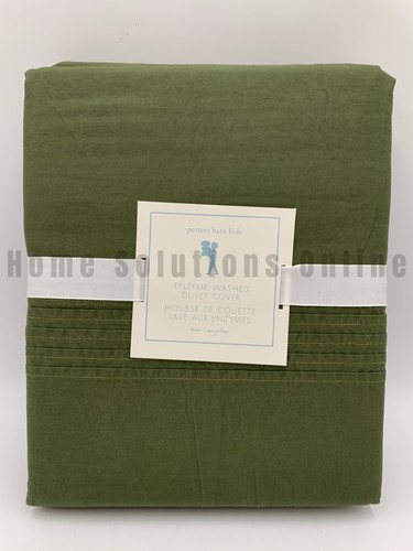 Pottery Barn Kids Enzyme Washed Percale Duvet Cover Olive Green Twin #A1342 - Picture 1 of 5
