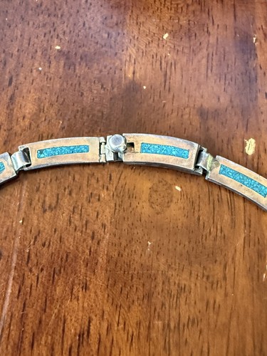 Vintage Mexico 925 Sterling Silver Turquoise Maze Inlay Collar Necklace Choker - Picture 6 of 15