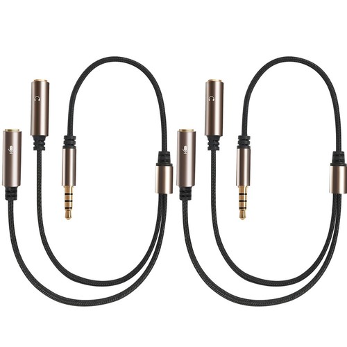 2x Nylon-Braided Headset Splitter 3.5mm Jack Separate Headphone Mic ...