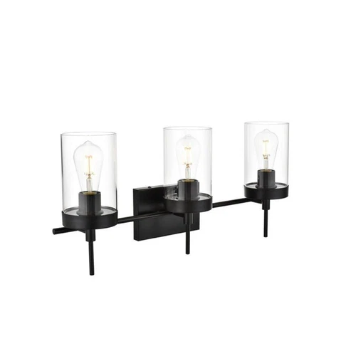 Living District Benny 3-Light Iron & Glass Bath Sconce in Black/Clear - Picture 3 of 6