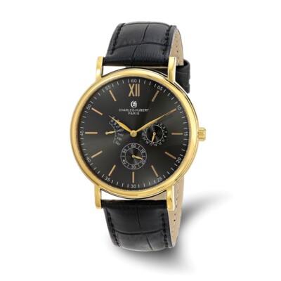 Mens Charles Hubert Stainless Leather Band 46mm Watch