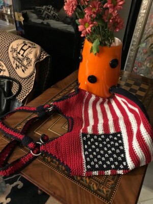 Umhängetasche gehäkelt new york the Sak Große Tasche Blau Rot Weiß Vintage JU2