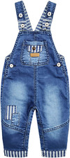 Kidscool Space Baby Boys Easy Diaper Changing Snap Legs Bib Pocket Patched Denim