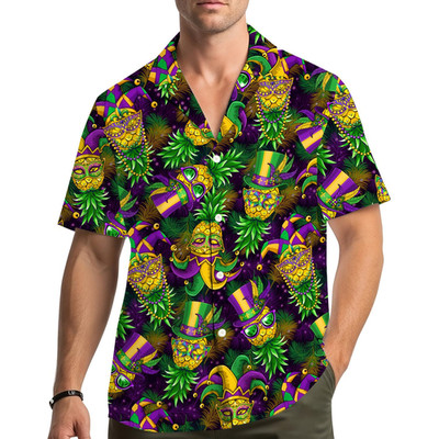 Pineapple Mardi Gras Hawaiian Shirt for Men Women Youth Masquerade Jester Aloha