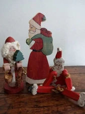LOT of 3 Vintage PRIMITIVE SANTA Handcrafted Wood CHRISTMAS Table DECOR