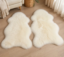 Genuine Australian Sheepskin Rug Set of 2   Ivory Soft Natural Wool Fur Throws