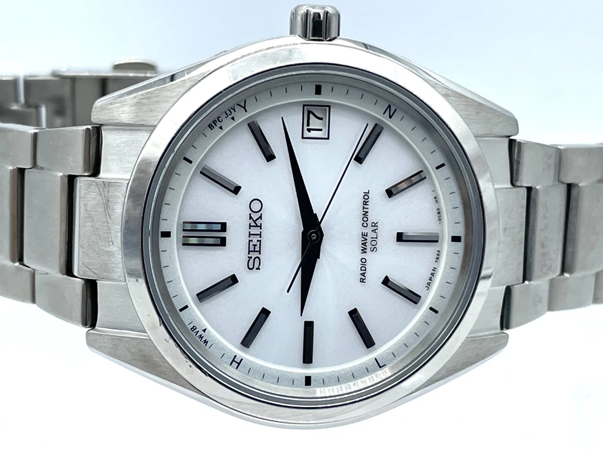 Reloj solar para hombre SEIKO radio control de ondas esfera blanca titanio 7B24-0BH0