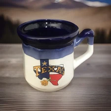 Vintage Texas Mug Yellow Desert Rose Coffee Cup Ceramic Kitchen Blue White