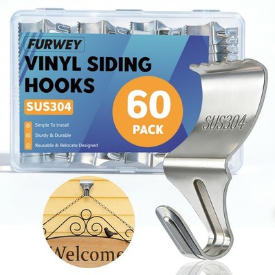 60 Pack Vinyl Siding Hooks, No Hole Vinyl Siding Clips, Heavy Duty Stainless ...