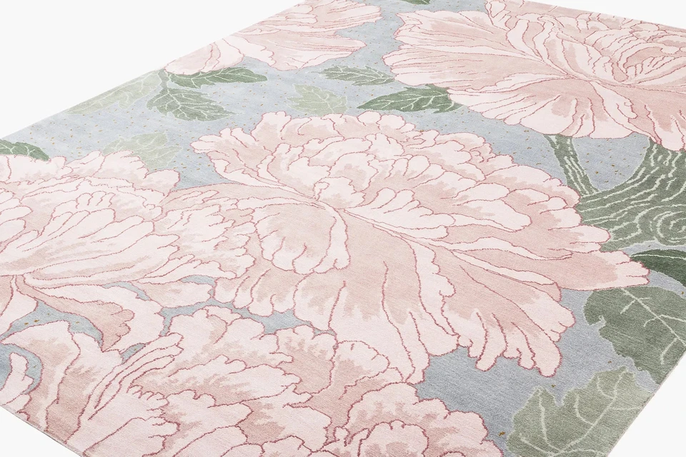 Alfombra de peonía floral pastel para guardería, comedor hecha a mano, alfombra de sala de estar 9x12 Foto 2 de 4