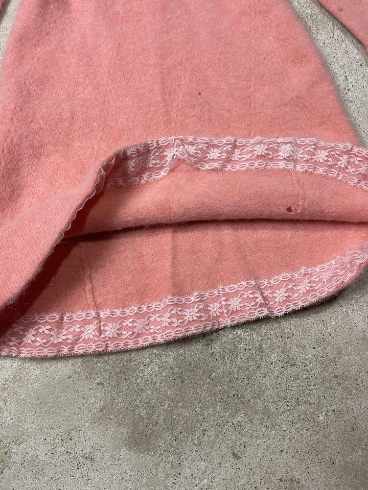 Vintage 60s Lambswool Sweater Dress Size 13 Pink Sleep Dress Haymaker Button M - Image 4 of 4