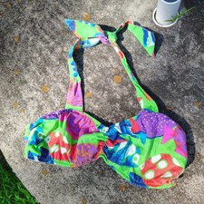 60s Style Retro Bikini Top Swim Bathing Suit Flower Power Colorful Mod Art Deco