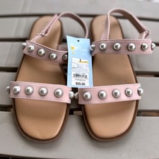 Cat Jack Girls Pink Pearl Studded Slingback Sandals Size 2 NEW