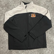 NFL Cincinnati Bengals Soft Shell Jacket Mens L Black Gray Fleece Lined Full Zip