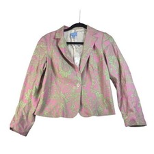 J McLaughlin Blazer Size 6 Pink Green Paisley Silk Cotton USA Made Jacket