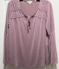 Style & Co Women's XL Pink Solid Knit Long Sleeve Round Neck Pullover Top Soft