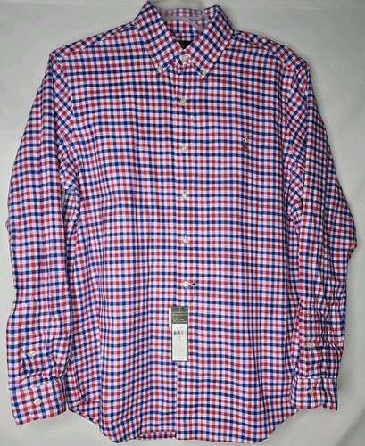 NWT Ralph Lauren Mens Casual Button Front Plaid Long Sleeve Shirt Large Red Blue