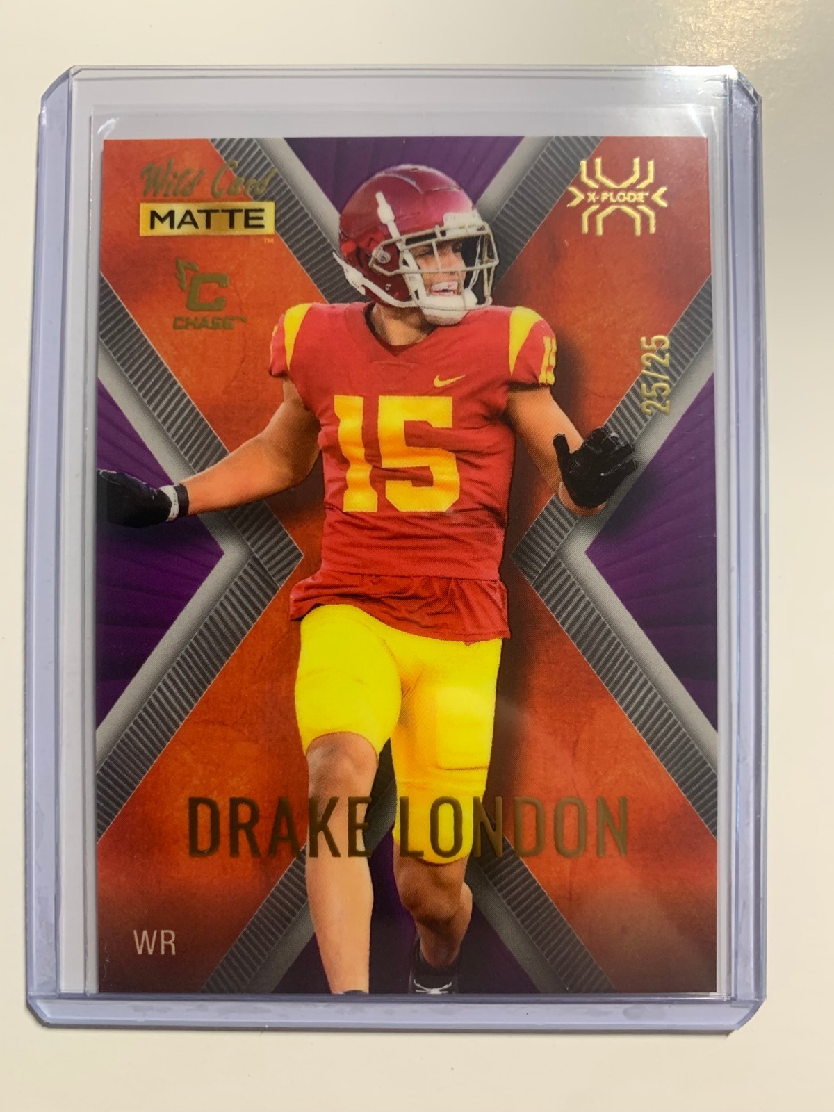Drake London Wild Card Matte Red Draft Pick X-Plode #14 Base