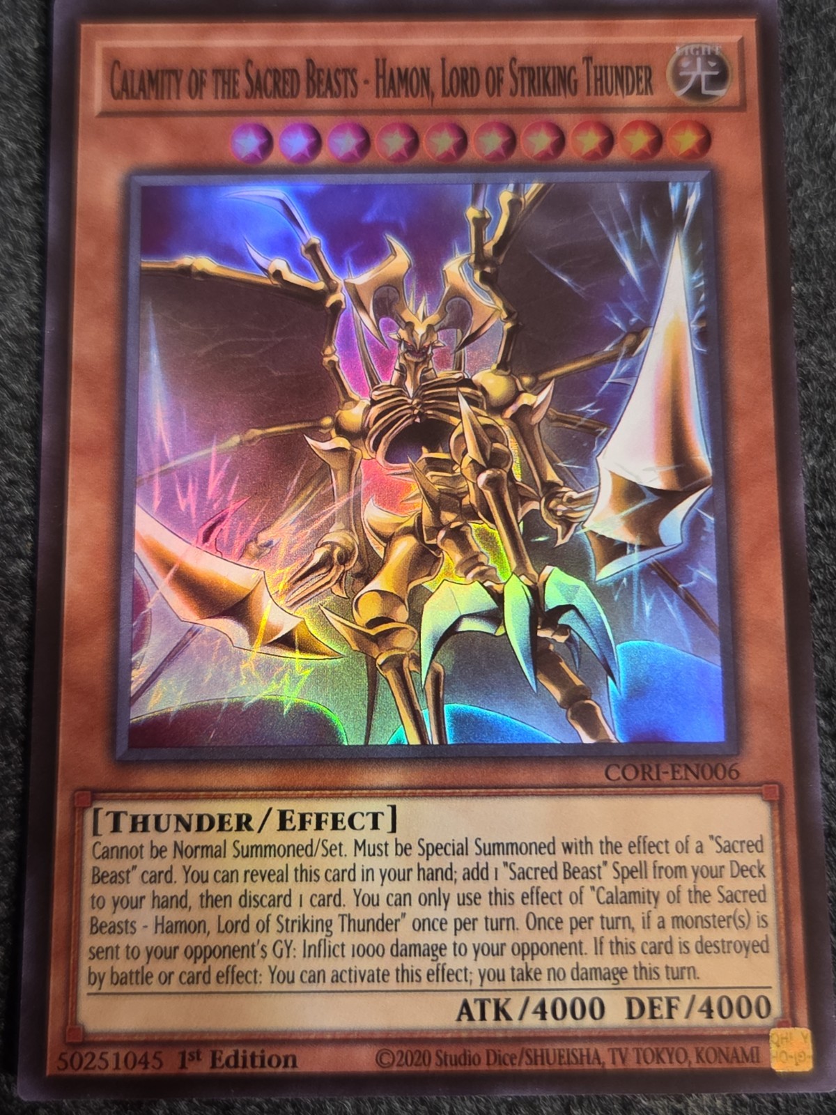 Calamity of the Sacred Beasts Hamon, Lord of Striking Thunder CORI-EN006 Super