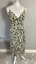 & Other Stories black white yellow floral ditsy ruffle wrap midi dress UK 12