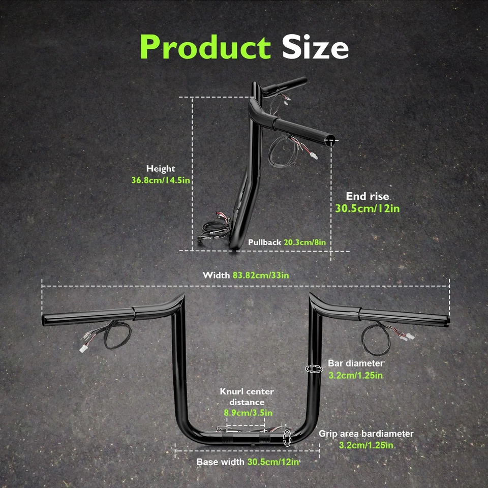 MOFUN 12" Black Steel Bagger Pre-wired Handlebar For Harley Touring Road Glide - Image 2 of 4