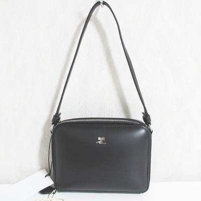 Courreges Cloud Leather One-Shoulder Bag Handbag, Black Women USED