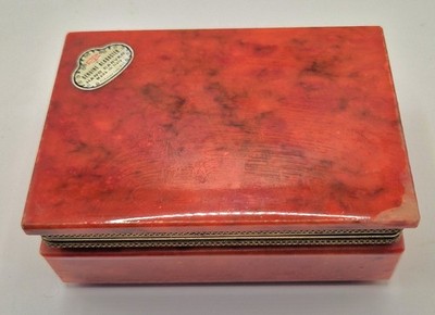 Vintage Italienische Alabaster Schmuckschatulle Rot Marmoroptik Schmuckkästchen Klappdeckel