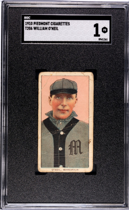 1910 T206 William O'Neil Pidemont SGC 1 Baseball Card 350 / 25 O'Neill