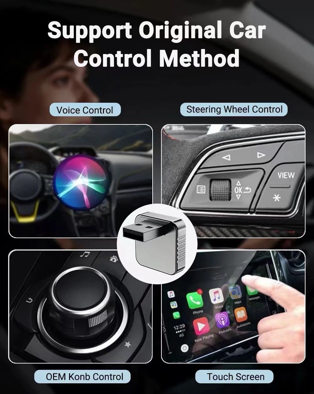 Adattatore Auto 2 in 1 Wireless CarPlay Android Plug & Play USB per  Android App - Miniatura 7