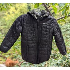 Eddie Bauer boys reversible jacket faux fur puffer coat black and Camo XS 5/6
