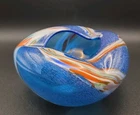 Vintage Blue Swirl Murano Style Ashtray Trinket Dish Art Glass