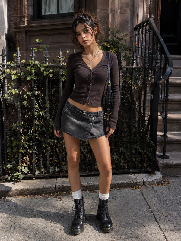 Altar'd State Denim Skort Womens M Black Wrap Front Y2K Grunge Mini Skirt