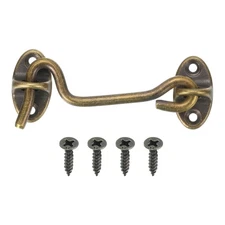 3" Hook and Eyes Catch Door Latch Locks, Brass Cabin Hooks Fastener, Bronze