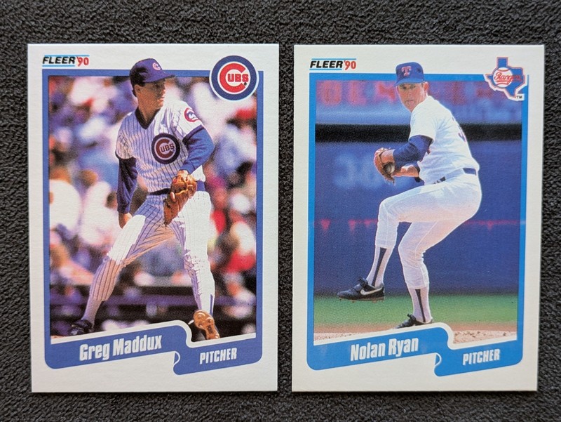 Lot of 2 - 1990 Fleer - Greg Maddux #37 HOF, Nolan Ryan #313 HOF