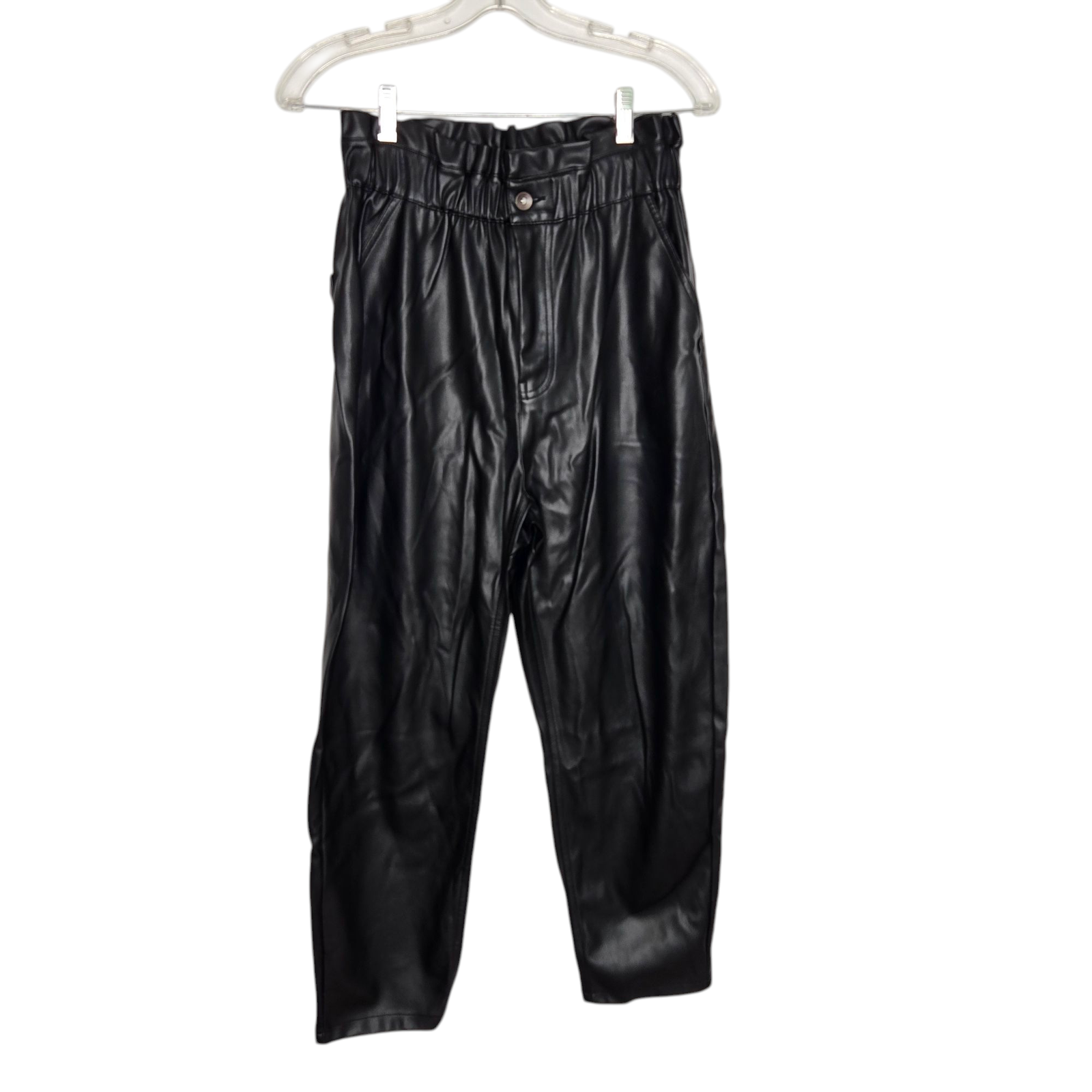 ZARA Vegan Leather High-Rise Paperbag Pants with Pockets Size 6