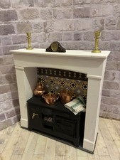 Dolls House 1/12 Scale Miniature Plaster Fireplace Surround Stove & Accessories 