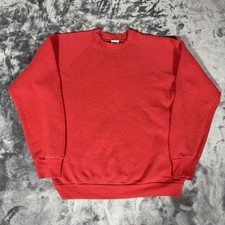 Vintage Fruit of the Loom Red Blank Raglan Sleeve Sweatshirt Mens L USA 80s 90s